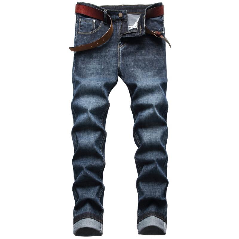 

Men's Jeans Men Striaght Fit Classic Navy Blue Denim Pants Male Smart Casual Long Elastic Size 42