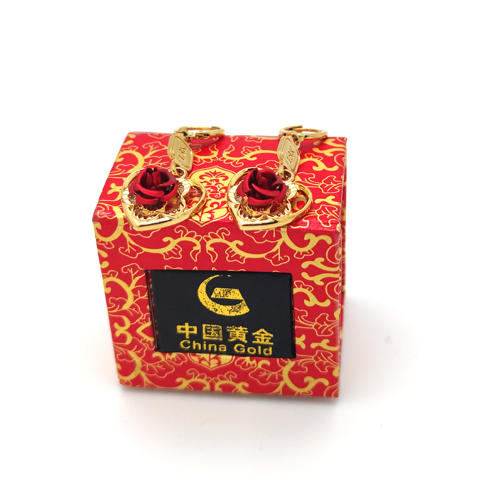 18K Yellow Gold Elegant Filigree Flower Big Heart Vintage Drop Dangle Earrings Stamp Diy-image-678675759