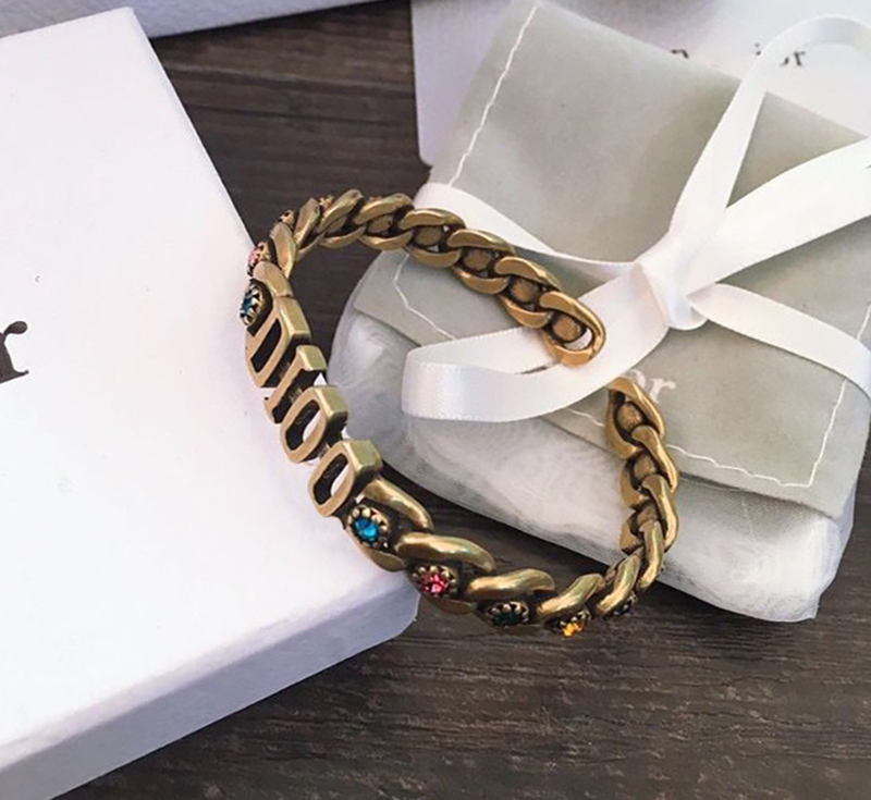 

D family/di family spring color diamond bracelet fashion all-match letter bracelets ladies European and American style brass material, Golden;silver