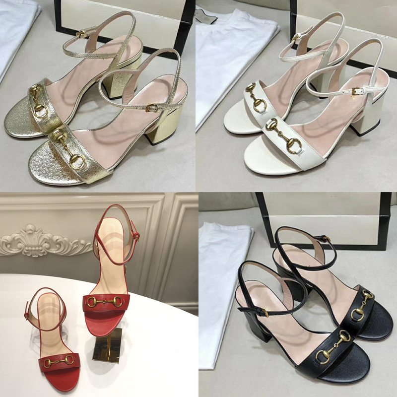 

2021 new high-heeled sandal 7.5CMfashionable and versatile thick heeled sandals women's flat buckle women shoes, Box