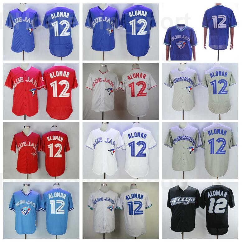 

Vintage Baseball 12 Roberto Alomar Retro Jersey 1992 1993 2008 Flexbase All Stitched Cool Base Pullover Team White Grey Blue Red Black
