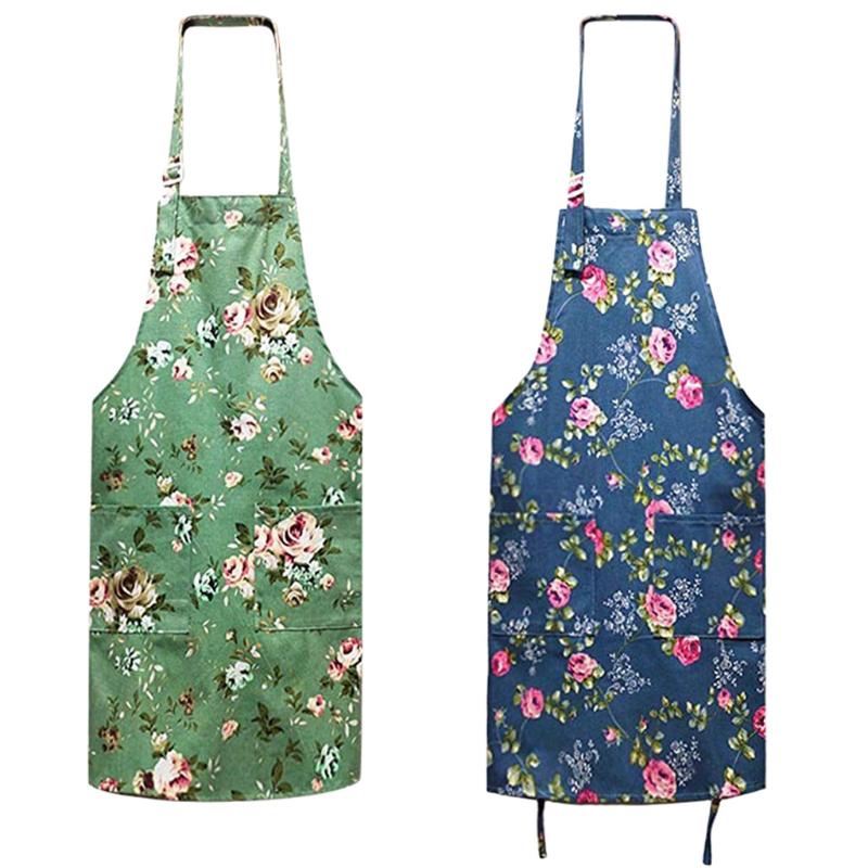 

2Pcs Cooking Apron Adjustable Barbecue Kitchen Printed Pattern With Two Pockets Home Cleaning Aprons 73X65cm