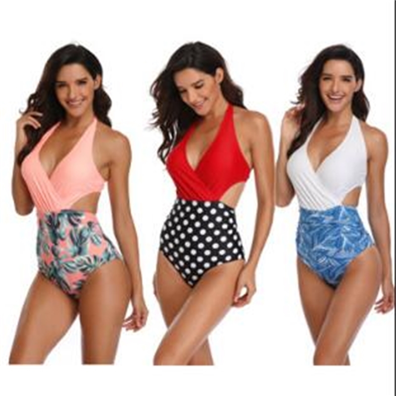 

swimwear women bikini rompers femme maillot de bain printed swimsuit slim biquini summer beachwear fashion bathing suits tankini b4397, White;black