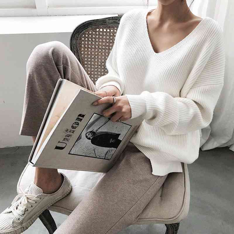 

Banulin Womens Sweaters Autumn Winter V Neck batwing Sleeve Pullover Sweater Irregular Hem Knitting Casual Solid Tops 210603, Blue