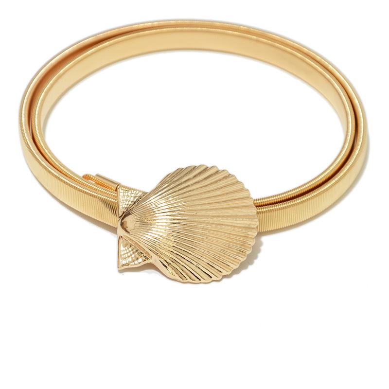 

Belts Women Gold Shell Belt Metal Buckle Elastic For Stretch Waist Chain Waistband Female Dress Fashion