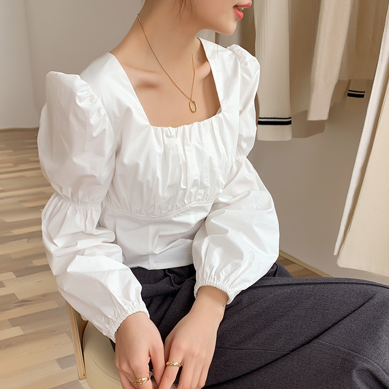 Nomikuma Spring New Women Blouses Korean Puff Sleeve Square Collar Shirt Causal Solid Short Fashion Blusas De Mujer 6F691 210427