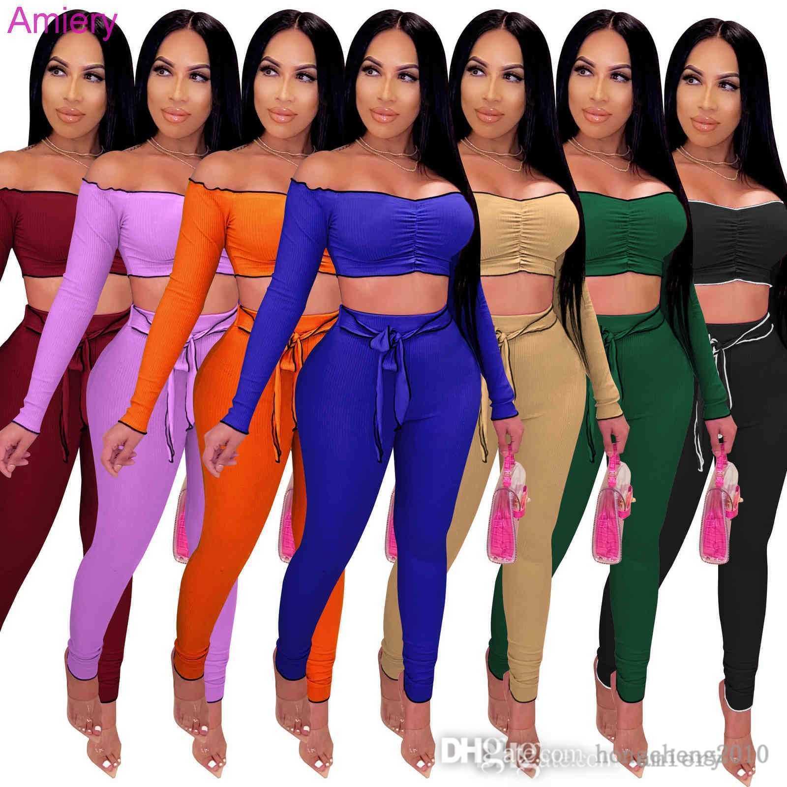 

2022 Fall Women Two Piece Pants Set Long Sleeve One Shoulder Tracksuits Jackets Leggings Outfits Sportswear Open Waist Fashion Suit S-XXL, Orange