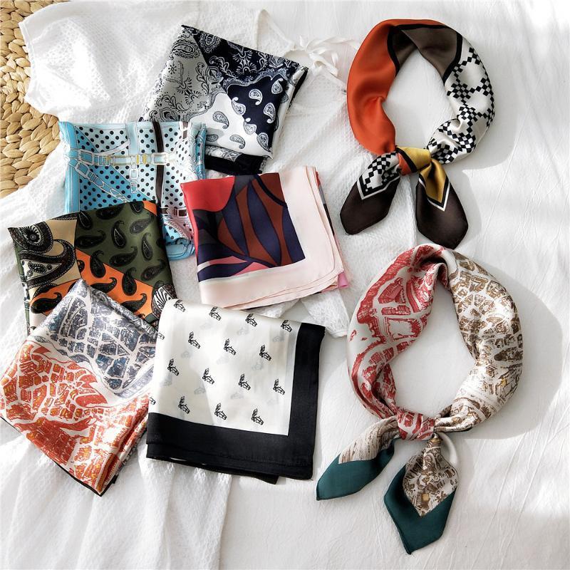 

Scarves Small Squares Joker Scarf Temperament Silk Female Instagram Tide Decoration Fashion Headscarf Accessories 1Piece, Blue;gray
