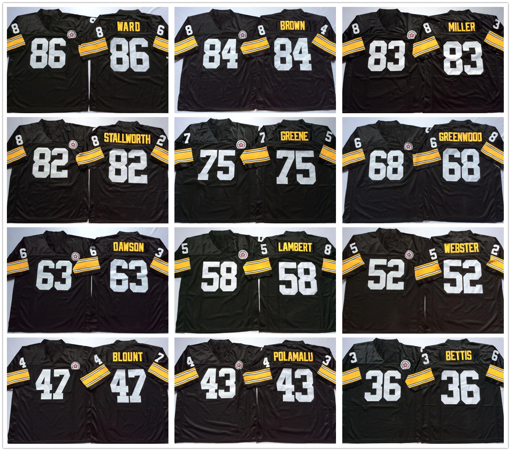 

NCAA Vintage Football jersey 95 lloyd 88 swann 86 ward 84 brown 83 miller 82 stallworth 75 greene 68 greenwood 63 dawson wear all stitched mens jerseys black, White