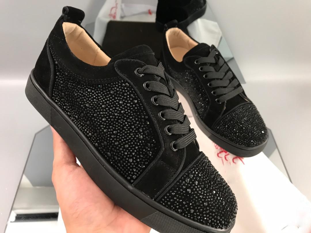 

gner Sneakers bottom is red shoe Low Cut Suede Shoes For Men and Women Luxury Party wedding crystal leather spike nails 35-46, Black