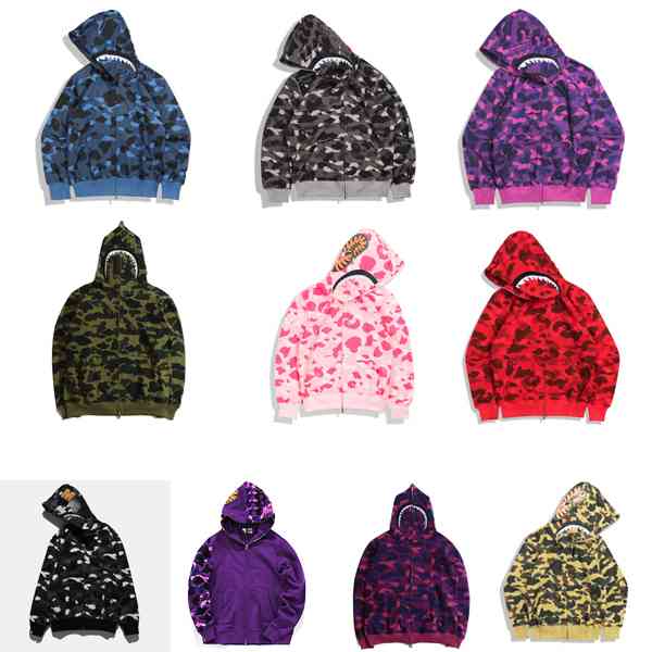 

21SS designer Fashion front shark hoodie camouflage Sweatshirt bathing ape cardigan Hoodies Hip Hop Letters Long Sleeve Plush mens womens coats, 13