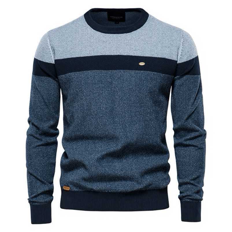 

AIOPESON Spliced Cotton Sweater Men Casual O-neck High Quality Pullover Knitted Sweaters Male Winter Brand Mens Sweaters 211112, Orange