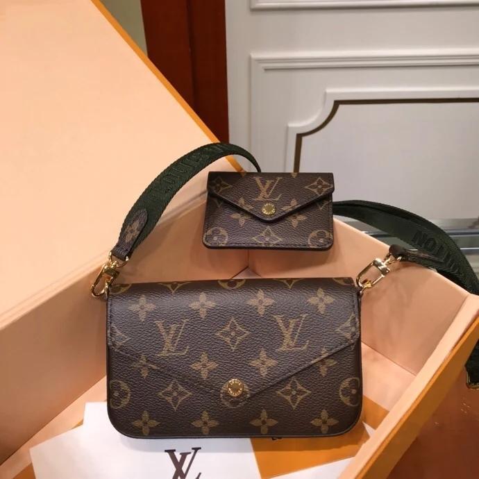 

LV LOUIS BAG VITTON Multi Pochette women 3in1 crossbody bags shoulder Genuine Real Leather handbag totes felicie strap 80091 with b, Red;black