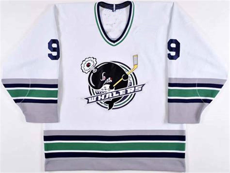 

Vintage PLYMOUTH WHALERS #9 TYLER SEGUIN RETRO HOCKEY JERSEY Mens Embroidery Stitched Customize any number and name Jerseys, White
