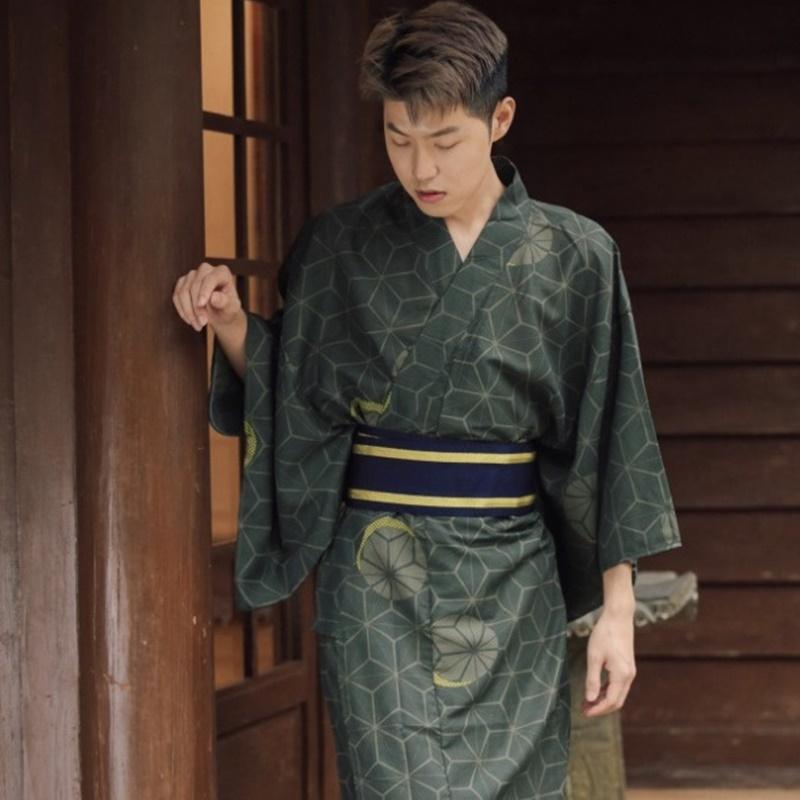 

Ethnic Clothing Summer Male Traditional Japanese Kimono With Obi Festival Bathrobe Dress Cosplay Samurai Costumes 31278