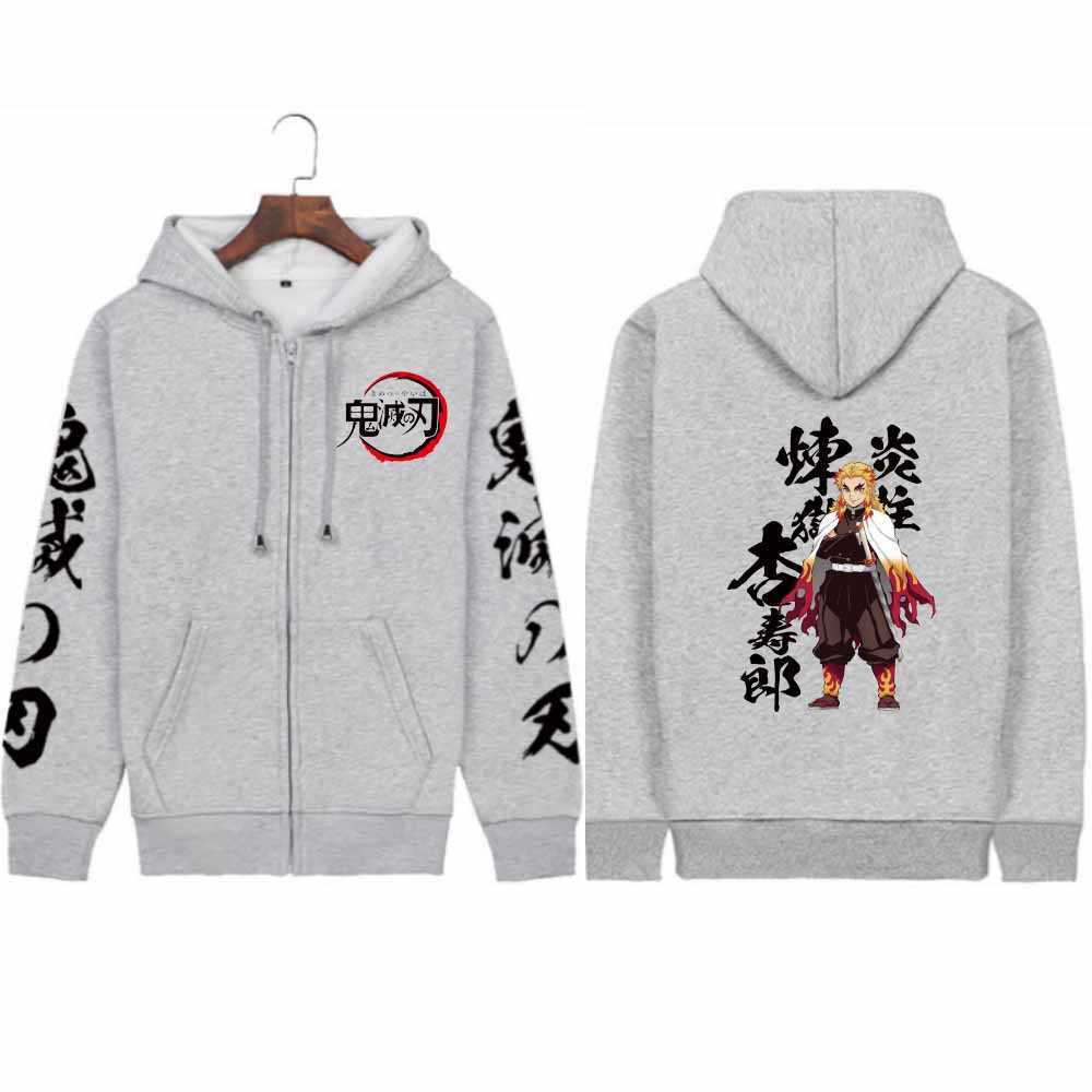 

Demon Slayer Rengoku Kyoujuro Hoodie Pullovers Tops Zipper Long Sleeve Loose Y0802, Baozhuangdai