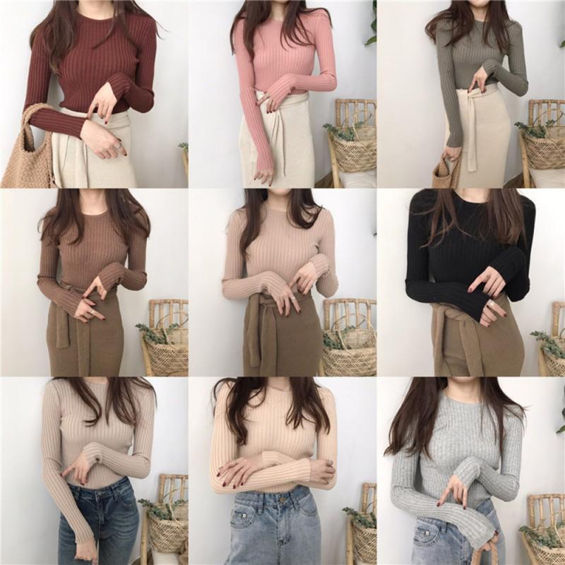 

Women's Sweaters 2021 Fashion Basic Round Neck Women Autumn Winter Top Slim Pullover Knitted Sweater Jumper Soft Warm High Elastic, 07