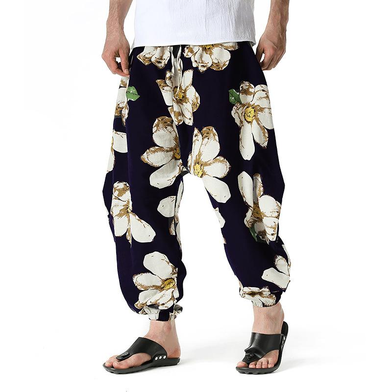 

Men' Pants Mens Floral Print Joggers Sweatpants Cotton Harem Baggy Men Harajuku Hip Hop Streetwear Casual Loose Jogging Trousers Male, As show
