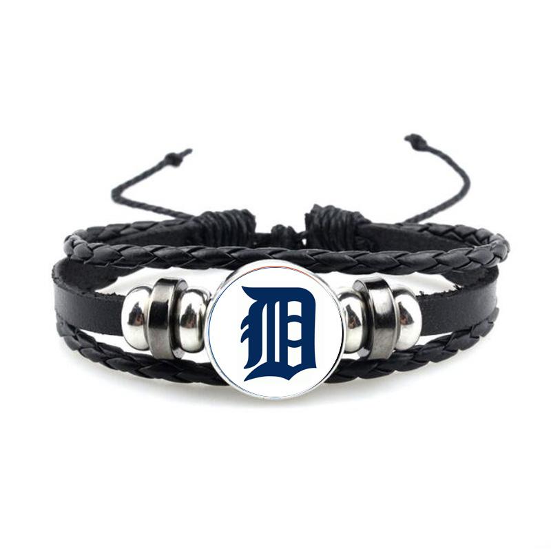 Charm Bracelets 10pcs/lot Baseball Sports Detroit Charms Tigers Bracelet Leather Bangle Paracord Survival