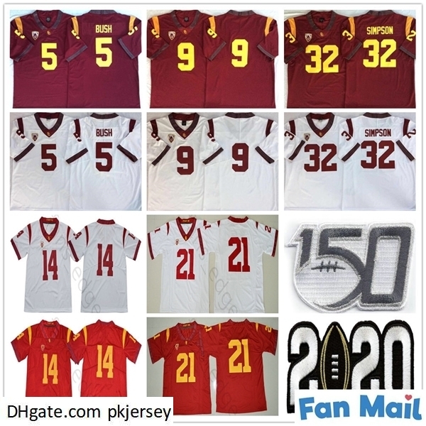 

2020 NCAA USC Trojans 5 Reggie Bush 9 Kedon Slovis 21 Jackson 14 Sam Darnold 32 OJ Simpson 43 Troy Polamalu 55 Junior Seau Football Jerseys, Black;red