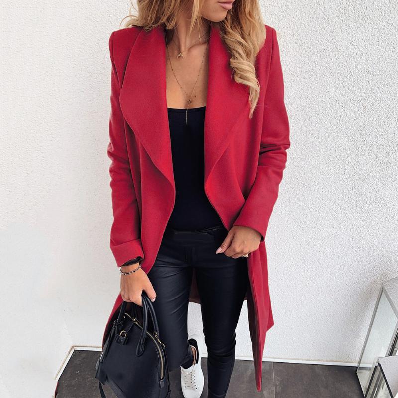 

Women' Jackets Women Long Coat Wool Jacket Formal Office Lady Solid Slim Belt Rose Yellow Khaki Winter Turn-down Collar 2021, Blue