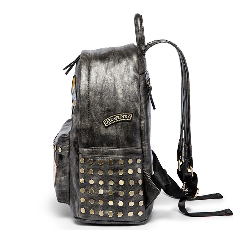 

Fashion Mens Backpack Rivet School Bags for Men Travel Backpack Leather Streetwear Luxury Designer Men Bag Bagpack Male Mochila, Gray