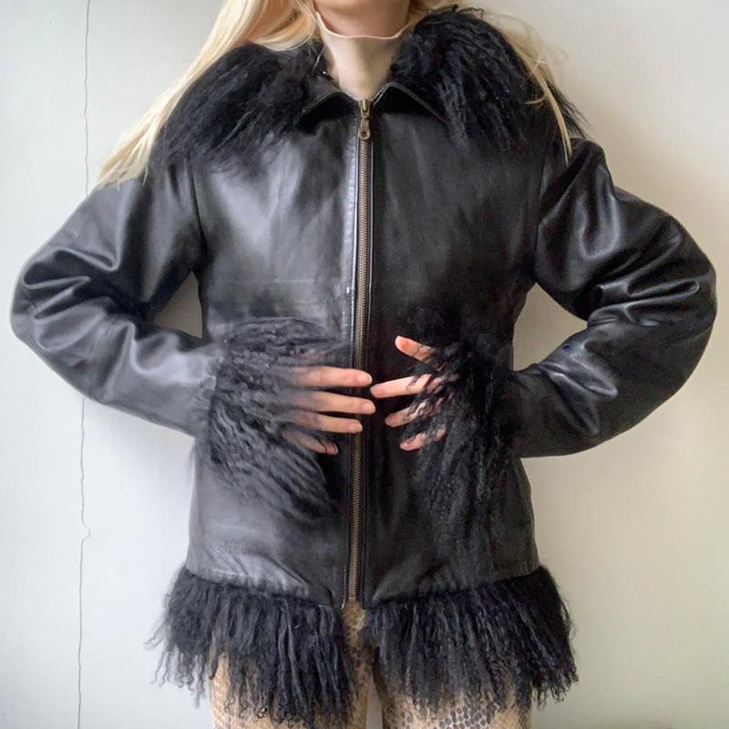 

Women' Leather & Faux Gothic Black Elegant Fashion Jacket High Street Zip Up Long Sleeve Autumn Jackets Women Fur Trim Coats Punk