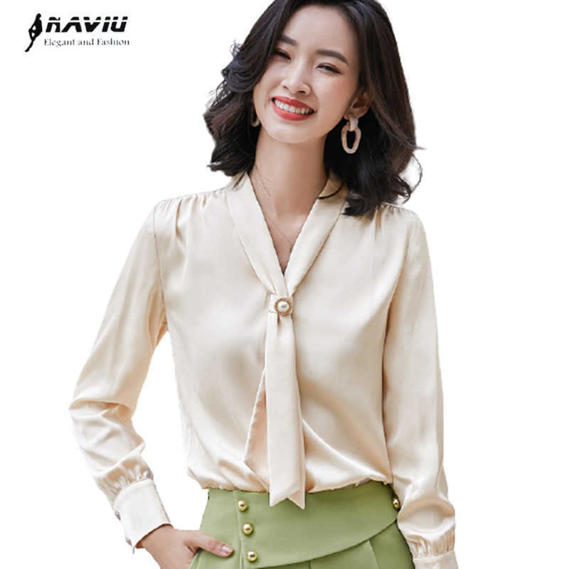 

Tie Chiffon Long Sleeve Shirt Women Autumn Temperament V Neck Fashion Retro Blouses Office Ladies Casual Work Tops 210604, White