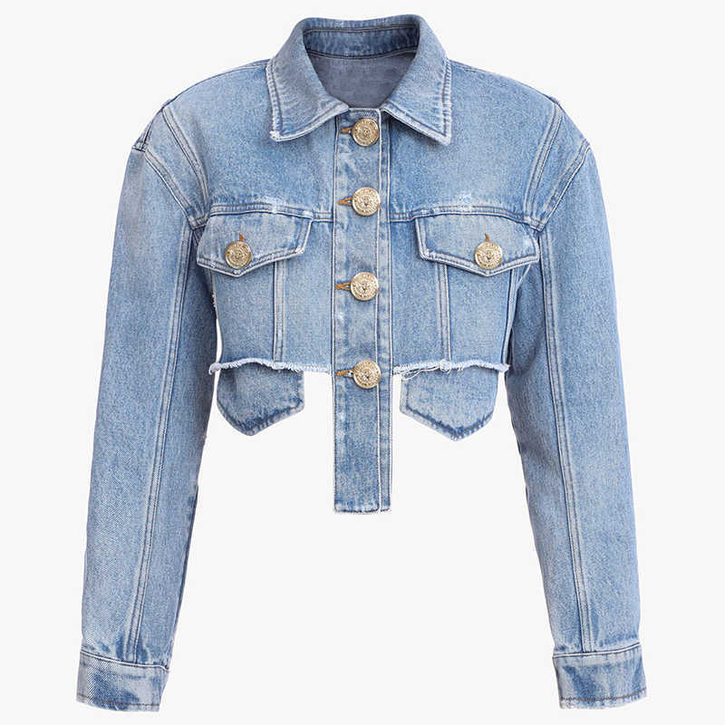 

HIGH QUALITY Fashion Stylish Runway Designer Women's Tassel Fringed Crop Denim Short Jacket 210526, Beige