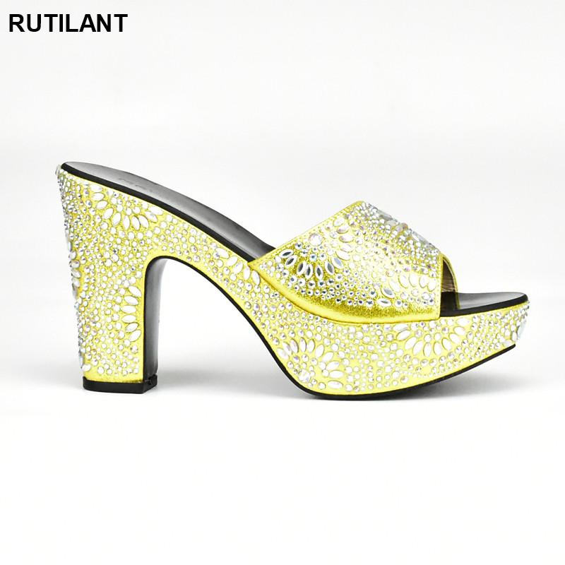 

Dress Shoes Elegant Italian Women High Heel Shoe For African Ladies Party Decorated With Rhinestone Nigerian, Black