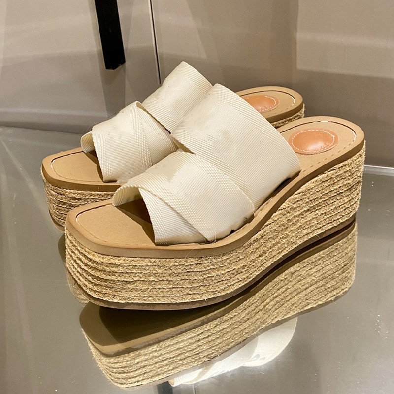 

Woman Canvas Slipper Summer Letter Printed Slide Sandal Designer Lady Leather Camille Wedge Rubber Sole Mules, Slipper dustbag