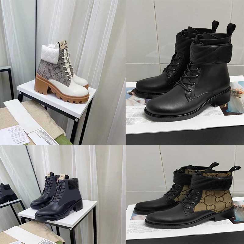 

Designer Women Ankle Boot Double G Boots Womens Shoes BrandLeather Quilted Lace-up Zipper Putting On taking Off Winter Shoe Size35-42
