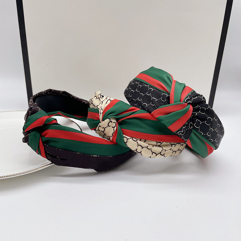 

13color Korean Retro Luxury Designer Bowknot Headbands Letters Print Red Green Stripe Pattern Wide Edge Hair Hoop Ladies Twist Turban Headwr, Silver