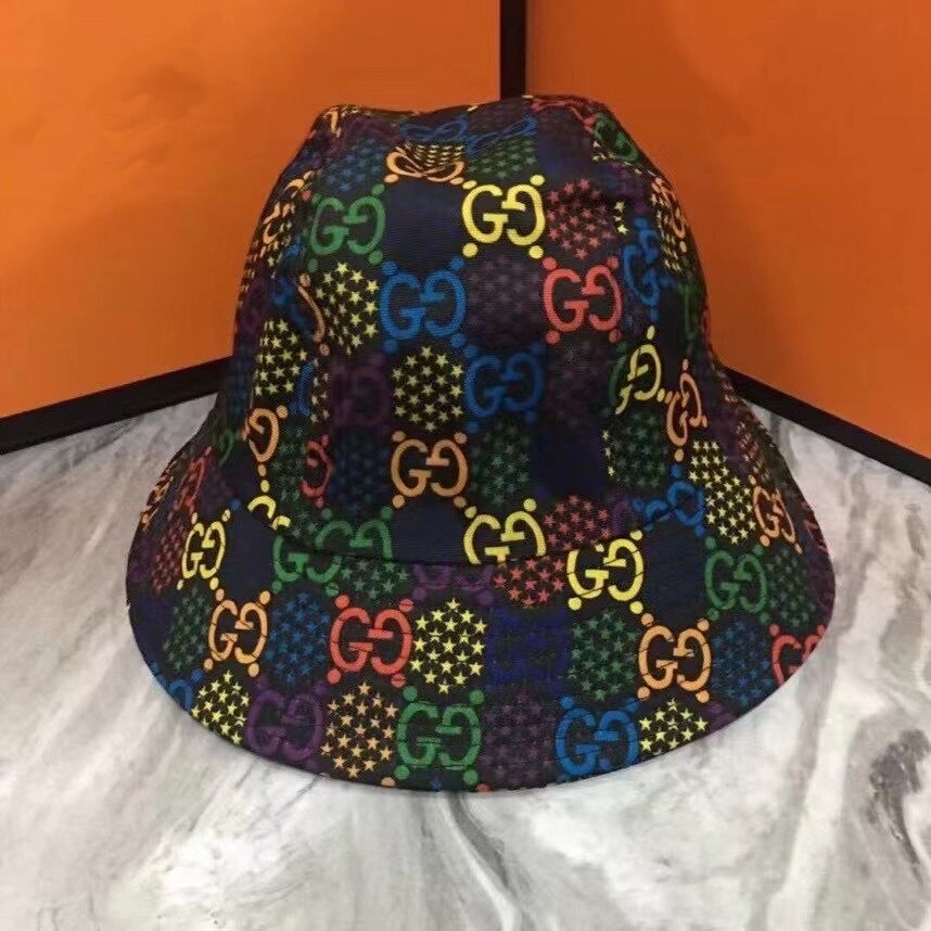 

Colorful designer bucket hat rainbow printed men buckets hats traveling luxury women mens sunhat, Blue;gray