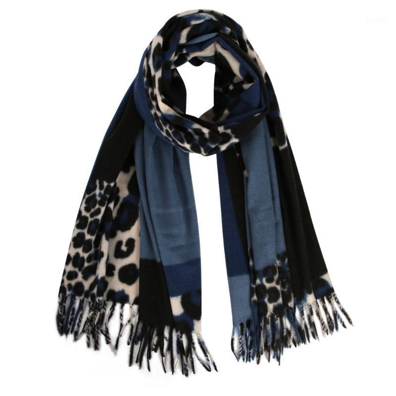

Scarves Women Winter Thick Scarf For Leopard Print Color Matching Tassel Women's Warm Shawl Support Wholesale Retail, Blue;gray