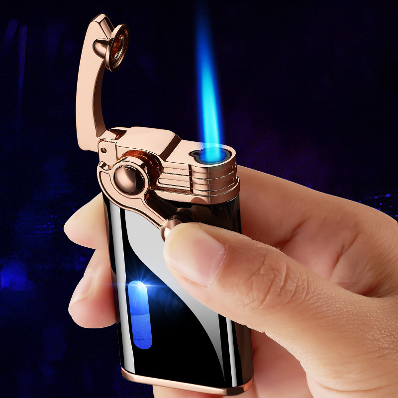 New Windproof Rocker Arm Gas Lighter Jet Metal Torch Turbo Lighter Cigarette Cigar Pipe Smoking Lighters Butane Inflated Gadgets for Men-image-713116860