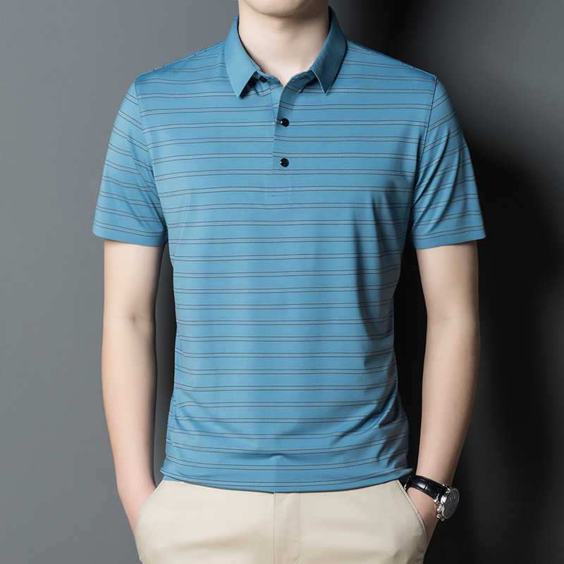 

Summer business stripe Tshirt Lapel men's breathable polo shirt, Dark blue