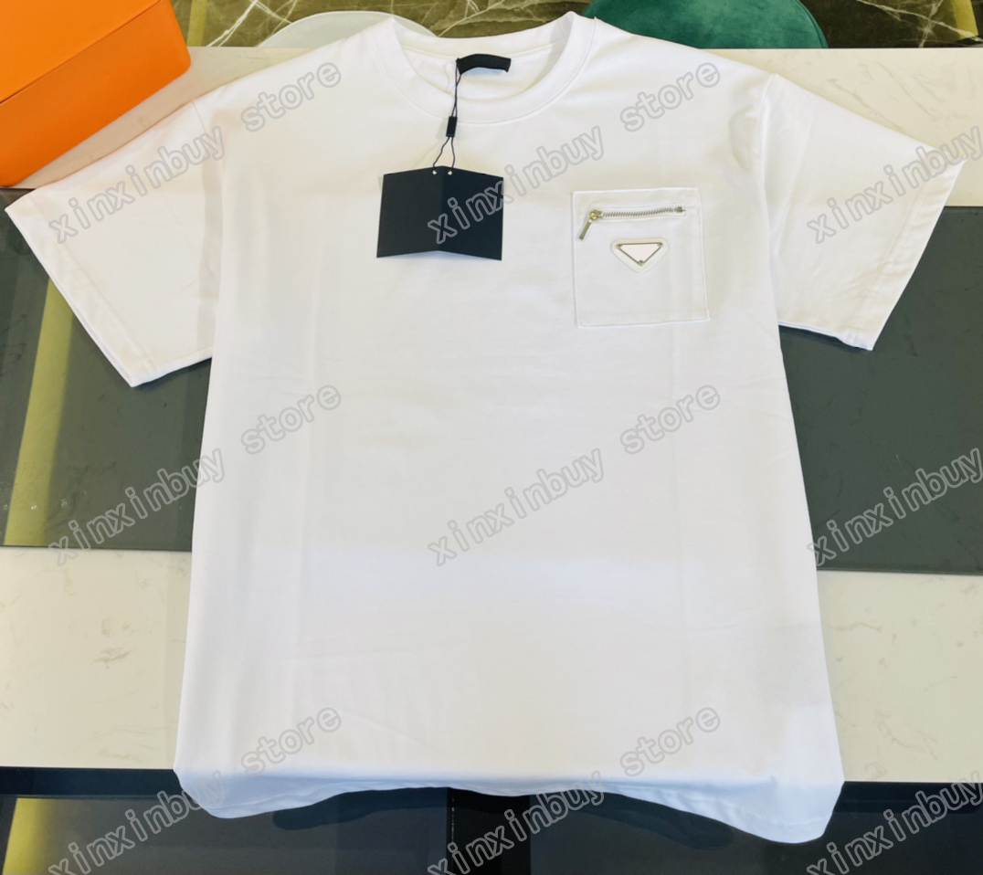 

22ss Designers Tee top Mens Womens T Shirts zipper Triangle label cloth Man Paris Fashion T-shirt short Sleeve luxurys Tshirts Black white XS, White;black