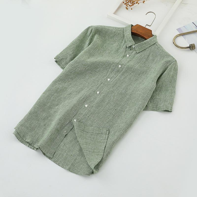 

Men' Casual Shirts Men Light Green Linen Shirt Houndstooth Colorful Cute Male Button Up Short Sleeve Plus Size Social Party Collar Top