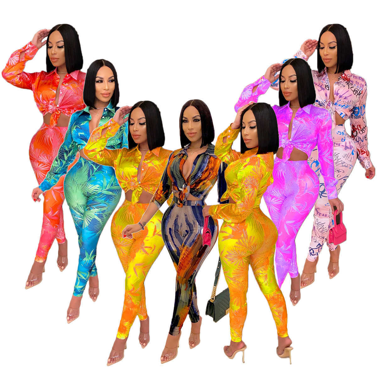 

Women tracksuits autumn and winter women's printed long-sleeved shirt pants suit tie dye two piece set S-XXL, Purple