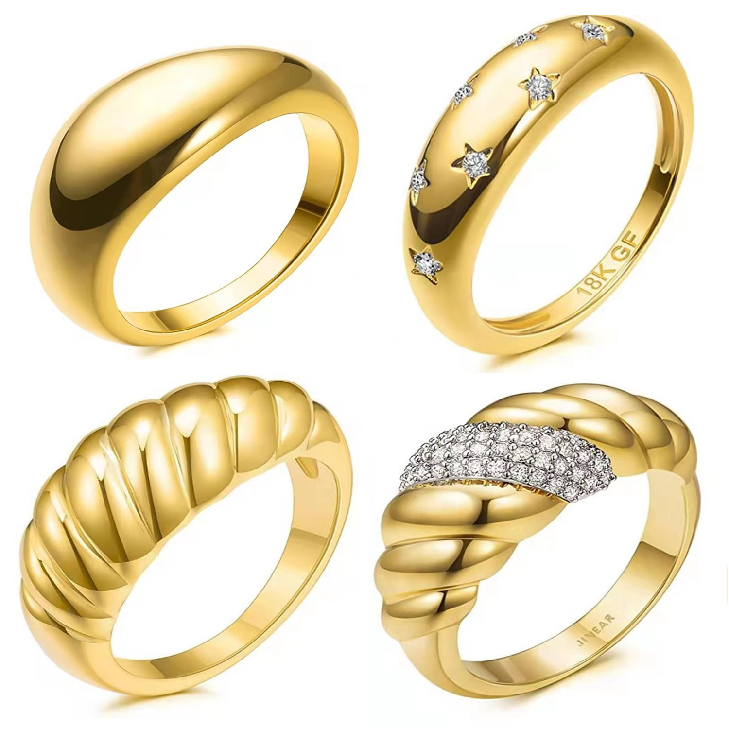 

18k Gold Plated Braided Twisted Band Ring Signet Chunky Dome Rings Size 6 to 10