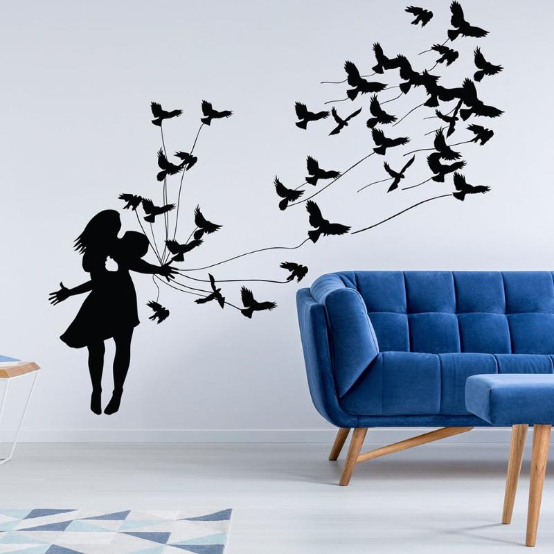 

Wall Stickers Banksy Lovesick Girl Bird Decal Bedroom Graffiti Street Art Love Wedding Couple Sticker Living Room Decor