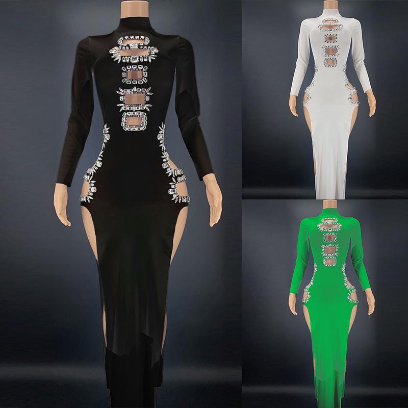 

Stage Wear Sexy Rhinestone Stretch Dress 6 Color Singer Costume Car Moderl Clothing Women Birthday Celebrate Evening Dresses VDB4640, Black