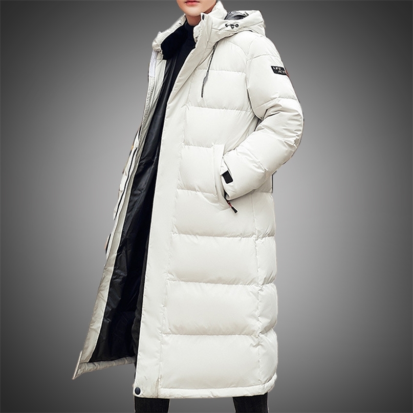 

Men Down Jacket Long Parka Coat 80% White Duck Down Coat Men Winter Outwear White Jacket Hooded Overcoat Mens Fashion 211011, Black