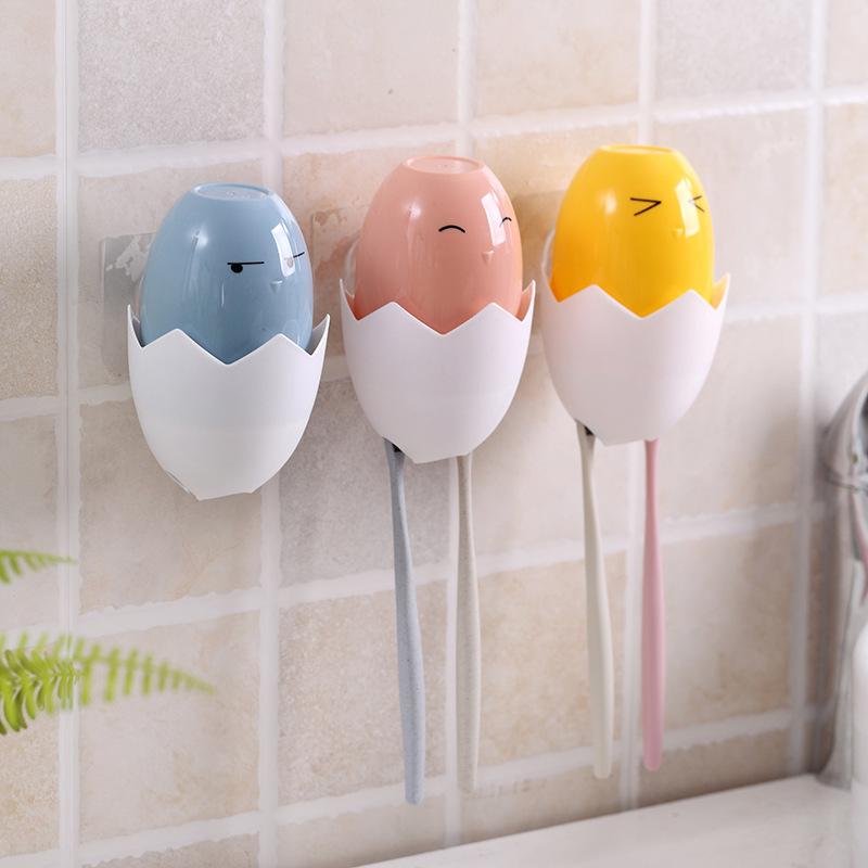 

Cartoon Toothbrush Holder With Gargle Cup Free-punch Wall Storage Rack For Children Bathroom Accessories Set Bath Accessory