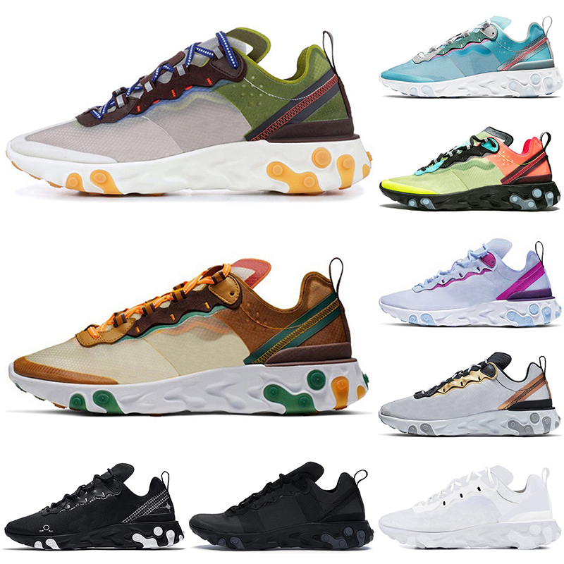 

new classic original element 55 87 react running shoes Triple Black white Anthracite Sail Dark Grey Solar Red pale Moss Orange Peel Royal Tint Volt Racer purple cool, Blue purple