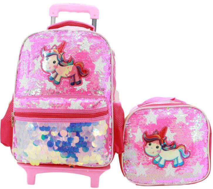 

Sequins School Wheeled Backpack Bag For Girls Trolley Children Student Rolling On Wheels Duffel Bags