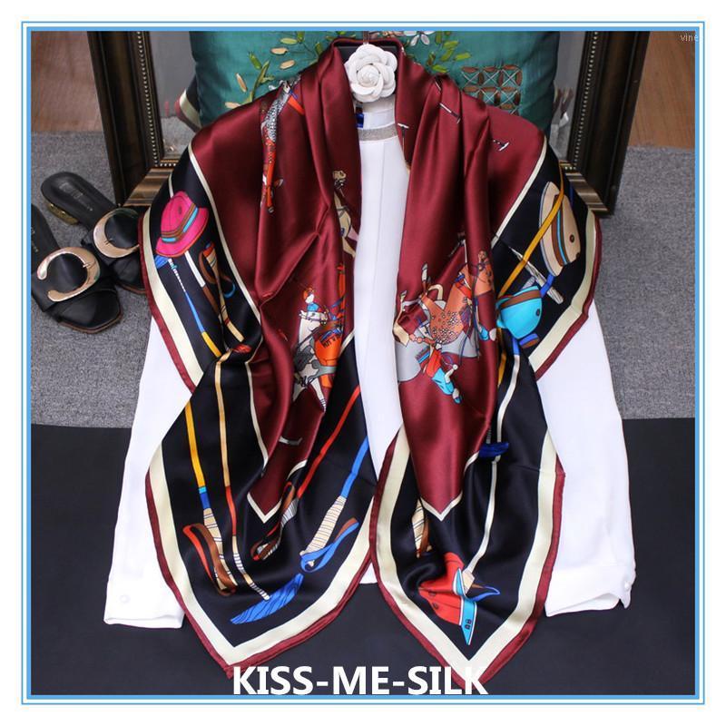 

Scarves KMS Match Hand-rolled Large Square Scarf Mulberry-silk Shawl For Girl Lady Women 106*106CM/60G, Blue;gray
