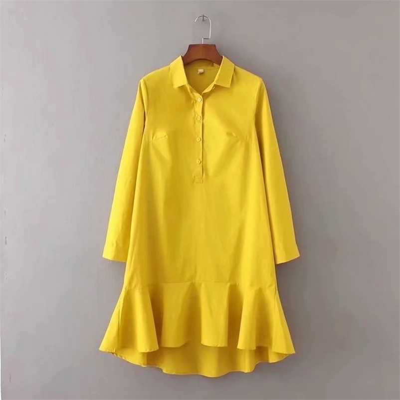 

Women Mermaid skirt with cotton poplin shirt long sleeve Slim Long Vestido Summer Elegant Chiffon Short Sleeve Dresses Femme 210524, Yellow