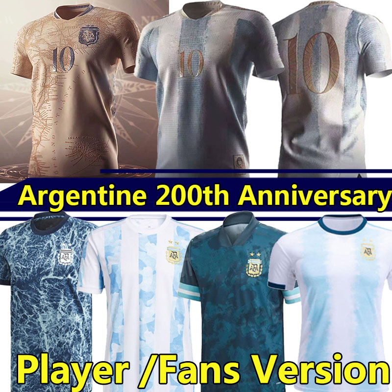 

Argentina Player Version Fans Soccer Jerseys 200th anniversary 2021 camisetas POLO Messi DYBALA DiMaria Aguero LAUTARO Men kids kits football jersey, Home